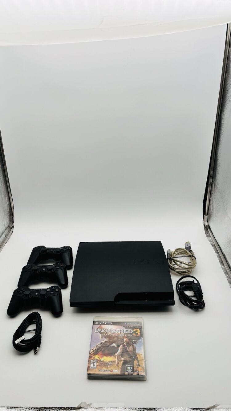 Sony PlayStation 3 PS3 Slim 320GB Console CECH-3001B Tested Works 3 Controllers